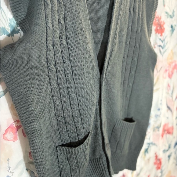 Vintage High Sierra Gray Ribbed Knit Cardigan Sweater Vest - Picture 4 of 8